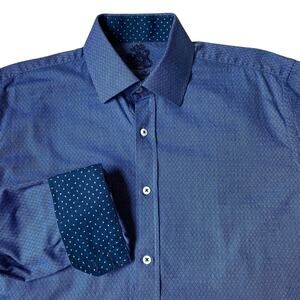 English Laundry Flip Cuffs Dress Shirt Men 16 34/35 Blue Geo Button Up Preppy